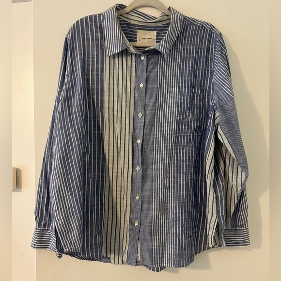 Lucky brand button down striped shirt size XL cotton/linen blend (SKU K132) - Picture 1 of 11